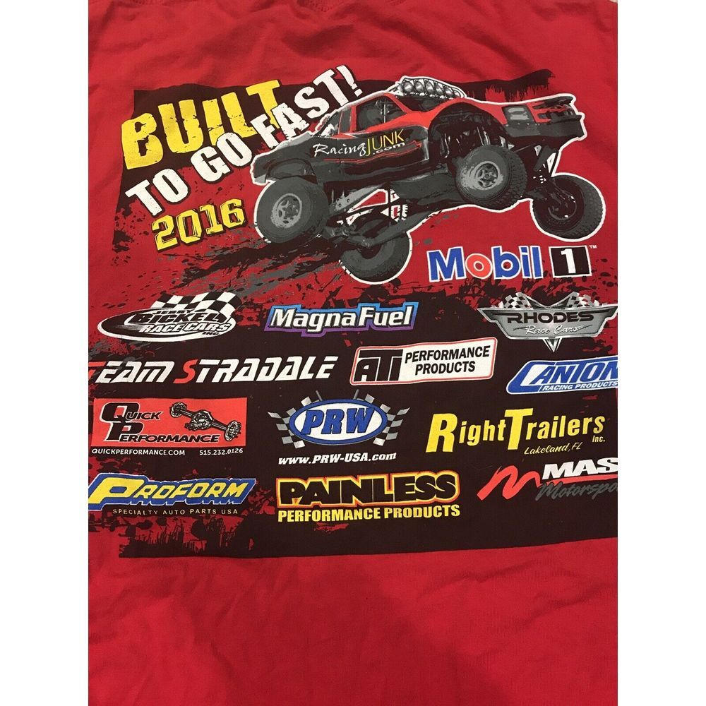 Hanes Comfort Racing "Junk Built To Go Fast" Cars Mens Red T-shirt‎ Large 2016
